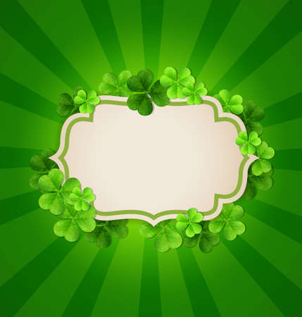 Vintage banner and clover leaves on a green background. Design for St. Patrick's day vector illustration.のイラスト素材