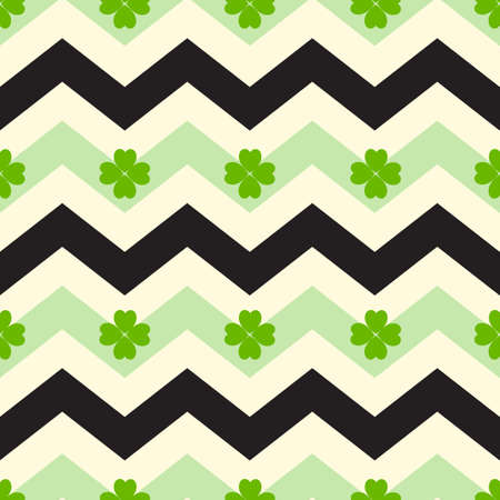 Decorative vector seamless pattern with green lines and clover leaves. Design for St. Patrick's Day. のイラスト素材