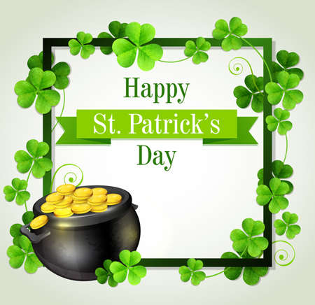 Decorative frame with clover leaves and pot of gold. Design for St. Patrick's Day.のイラスト素材