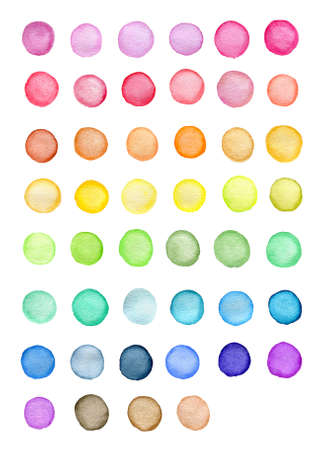 Set of abstract bright round watercolor blots on a white background for designの写真素材