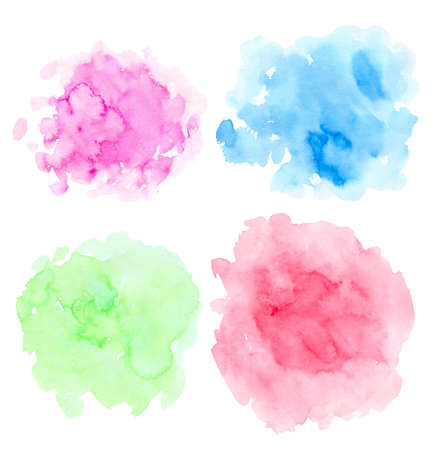 Set of abstract bright watercolor blots on a white background for design の写真素材