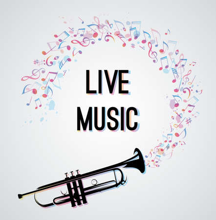 Abstract music background with black trumpet and notes. Vector illustration.のイラスト素材