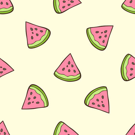 Decorative summer seamless pattern with watermelon. Hand drawn vector backgroundのイラスト素材