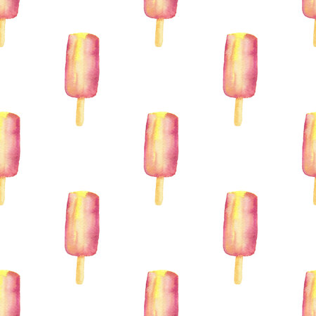 Watercolor seamless pattern with fruit ice cream on a white background
