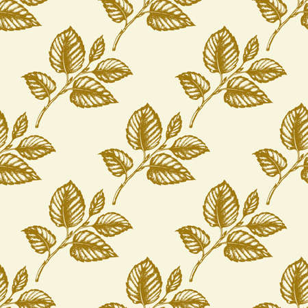 Autumn seamless pattern with leaves. Hand drawn seasonal vector background in vintage style.のイラスト素材