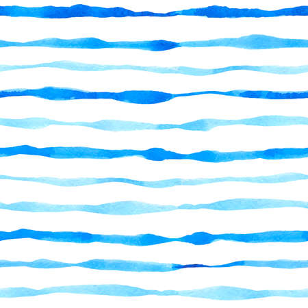 Blu watercolor seamless pattern with wavy lines. Hand drawn vector backgroundのイラスト素材