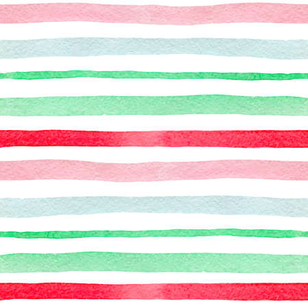 Watercolor striped seamless pattern with green and red lines on a white background. Hand drawn vector illustrationのイラスト素材