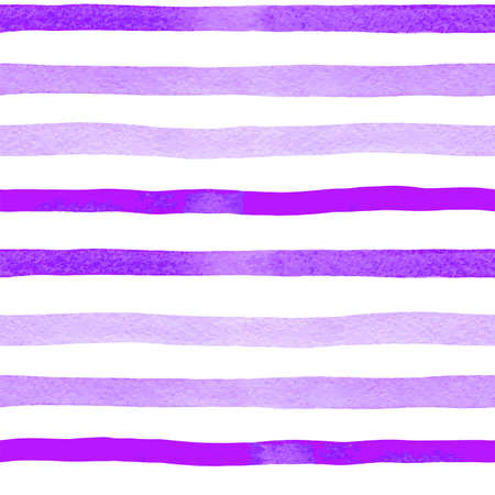 Watercolor striped seamless pattern with bright violet lines on a white background. Hand drawn vector illustrationのイラスト素材