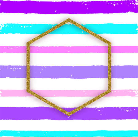 Abstract striped vector violet background with golden glitter frame and place for text.のイラスト素材