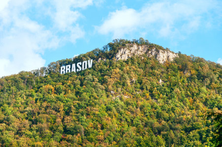 Brasov city lettering on the top of the Tampa hill, Transylvania, Romania.のeditorial素材