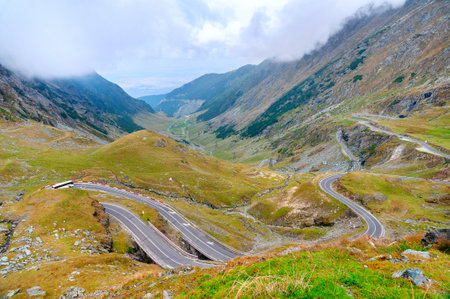Transfagarasan Highway (Transfagarash), the most beautiful and dangerous road in Europe, Romania. Carpathian mountains, Fagaras ridge.のeditorial素材