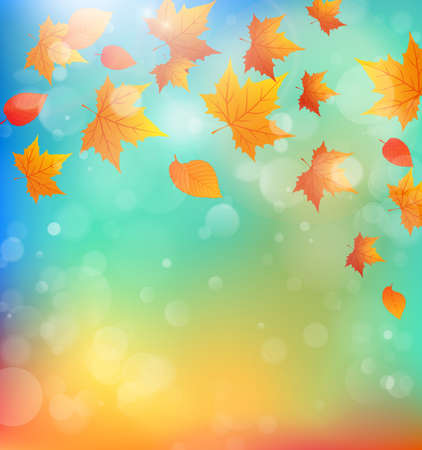 Autumn vector background with falling maple leaves.のイラスト素材