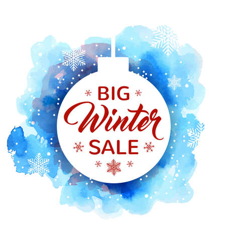 Christmas vector background with white decoration, snowflakes and watercolor texture. Design for seasonal winter sale. のイラスト素材