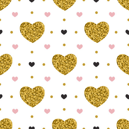 Decorative festive seamless pattern with golden glitter hearts. Vector background for Valentine's...