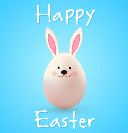Easter egg rabbit on a blue background. Vector illustration. Happy Easter letteringのイラスト素材