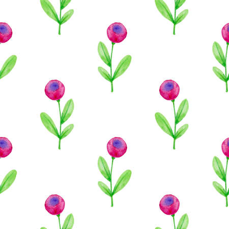 Watercolor floral seamless pattern with pink flowers and green leaves. Hand drawn nature backgroundの写真素材