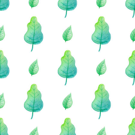 Watercolor seamless pattern with green oak leaves on a white background.の写真素材