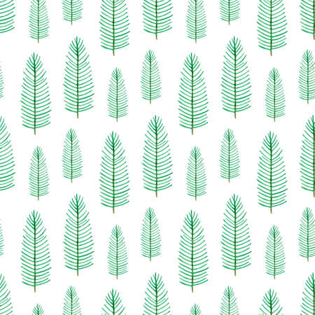 Watercolor winter nature seamless pattern with green fir branches on a white background. Christmas and new year design.の写真素材