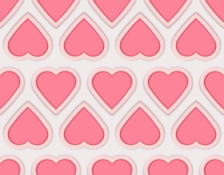 Romantic Valentine seamless pattern with 3d pink hearts. Decorative vector background