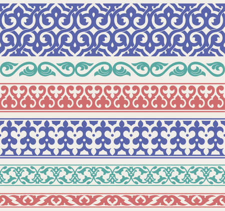 Set of traditional oriental seamless borders. Decorative design elements. Vector illustration.のイラスト素材