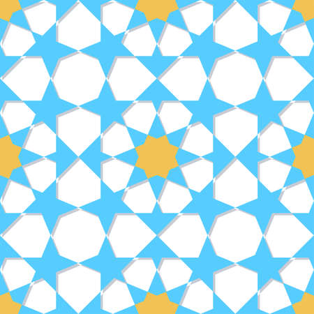 Decorative blue abstract geometrical seamless pattern on a white background. Traditional oriental ornament. Vector illustration.のイラスト素材