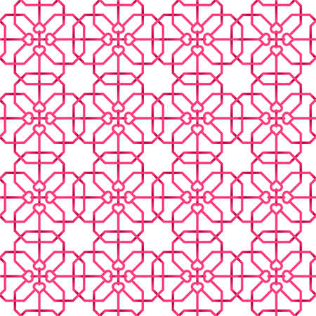 Decorative pink romantic abstract seamless pattern with hearts on a white background. Geometrical background. Vector illustration.のイラスト素材
