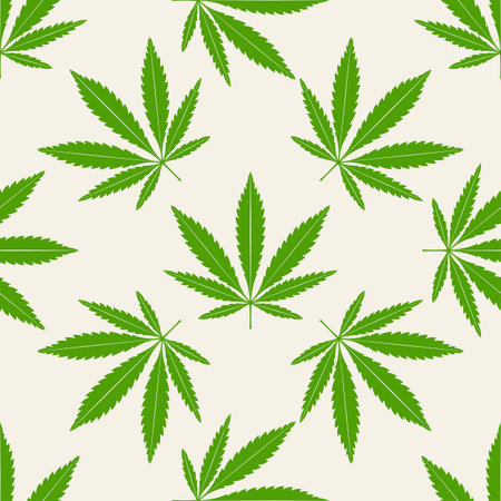 Green marijuana leaves vector background. Cannabis seamless pattern.のイラスト素材