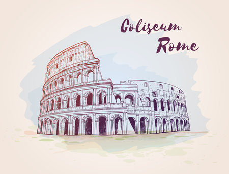 Coliseum in Rome, Italy. Ancient architecture. Vintage hand drawn vector illustrationのイラスト素材
