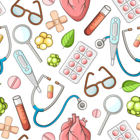 Medical and health care seamless pattern. Vector backgroundのイラスト素材