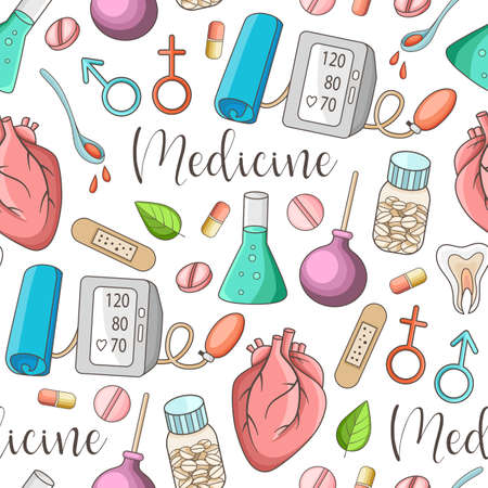 Medical and health care seamless pattern. Vector backgroundのイラスト素材