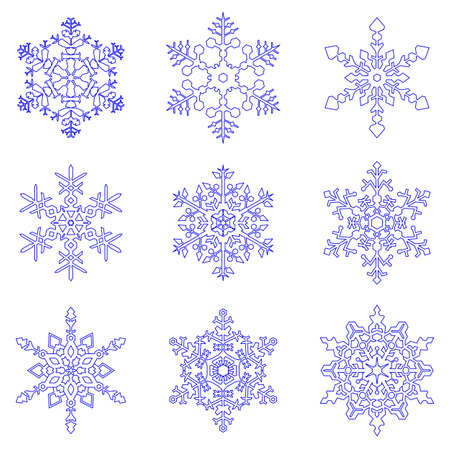 Set of blue vector geometric snowflakes for decoration, Christmas design elementsのイラスト素材