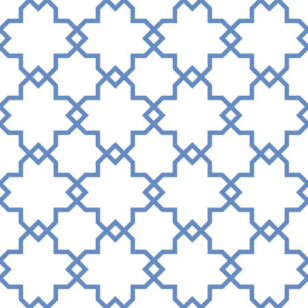 Decorative blue tradition Islamic ornament on a white background.  Vector seamless pattern.のイラスト素材
