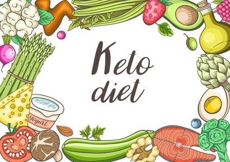Ketogenic diet low carb food. Healthy food concept. Vector illustration.のイラスト素材