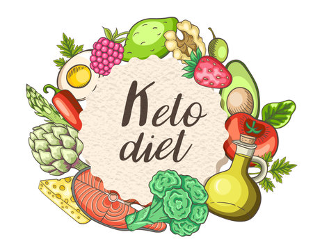 Ketogenic diet low carb food. Healthy food concept. Vector illustration.のイラスト素材