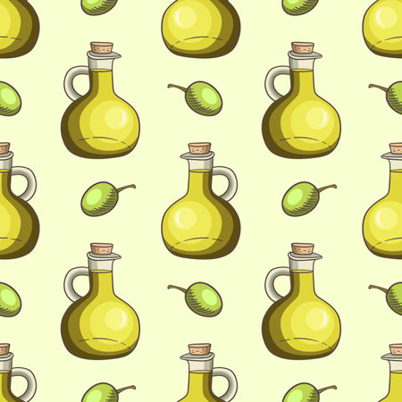 Seamless pattern with olive oil. Hand drawn vector background.のイラスト素材