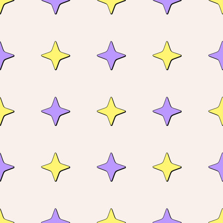 Abstract geometric background with violet and yellow stars. Retro Y2K style. Vector background.のイラスト素材