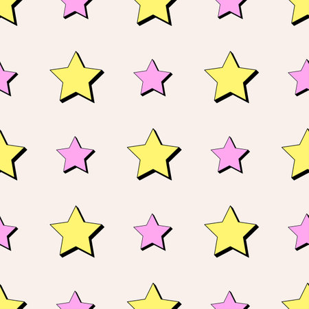 Abstract geometric background with pink and yellow stars. Retro Y2K style. Vector background.のイラスト素材