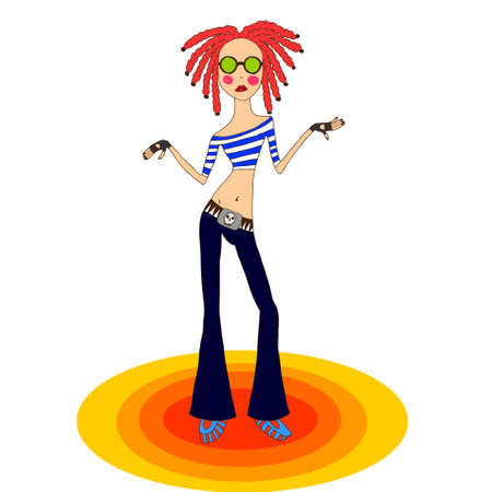 Colorful cool cartoon girl dancing discoのイラスト素材