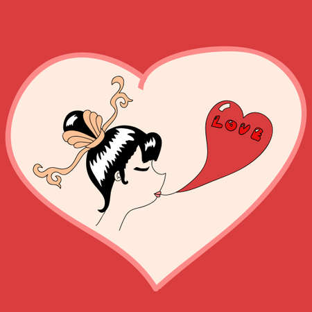 Cute cartoon girl with love bubbleのイラスト素材