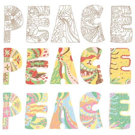Colorful peace letters in three variationsのイラスト素材