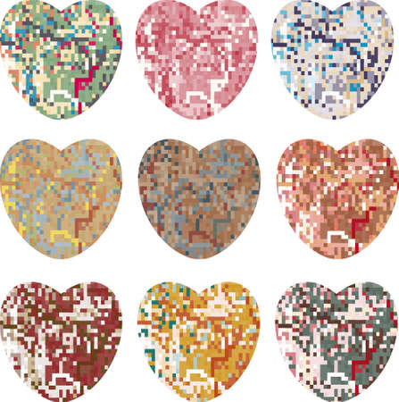 Set of nine colored pixelheartsのイラスト素材