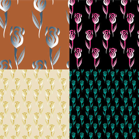 set from four Doodle abstract floral seamless patternsのイラスト素材