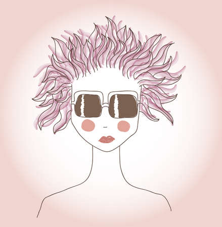 Girl in sunglasses with pink hairのイラスト素材