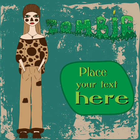 Scary girl with halloween zombie makeup and place for textのイラスト素材