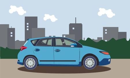 The car on a background of the city. Vector illustration.のイラスト素材
