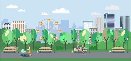 City park with people. illustration.のイラスト素材