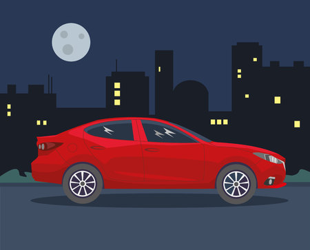 The car on a background of night city. Vector illustration.のイラスト素材