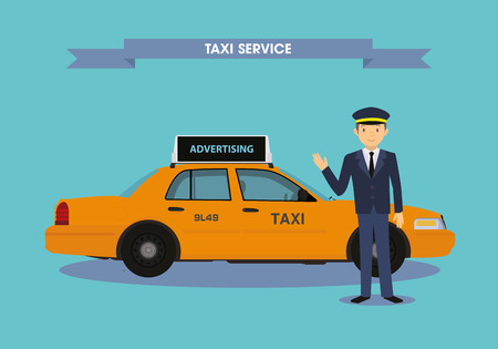 Taxi with an excellent driver. Vector illustrationのイラスト素材