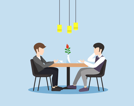 Businessmen at a business meeting in a cafe. Vector illustration.のイラスト素材
