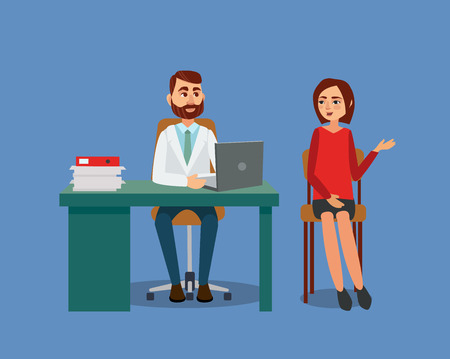 The patient is at the doctors reception. Vector illustration.のイラスト素材